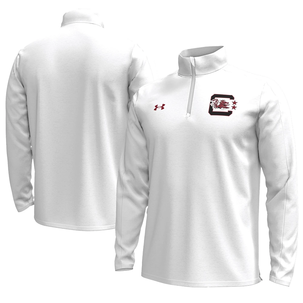 Men's Under Armour White South Carolina Gamecocks Throwback Quarter-Zip Pullover Top