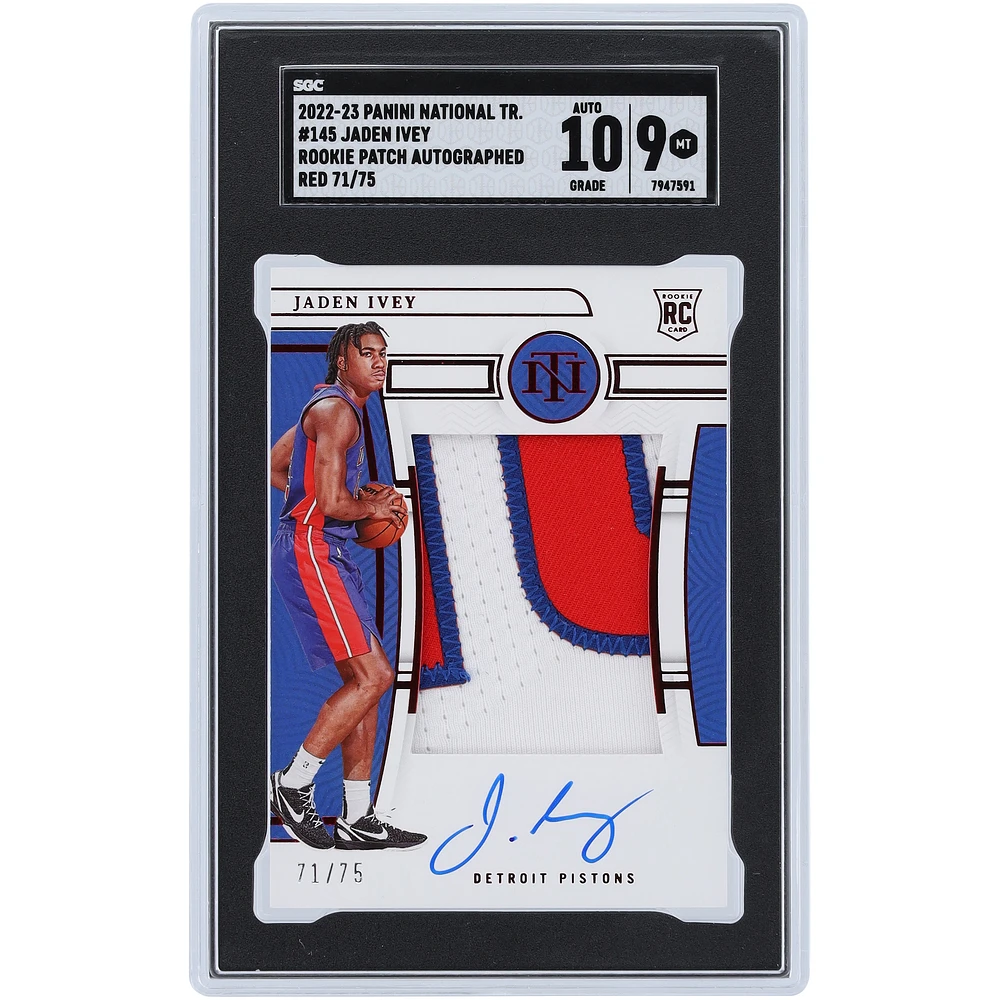 Jaden Ivey Detroit Pistons Autographed 2022-23 Panini National Treasures Tri-Color Patch Relic #145 #71/75 SGC Authenticated 9/10 Rookie Card