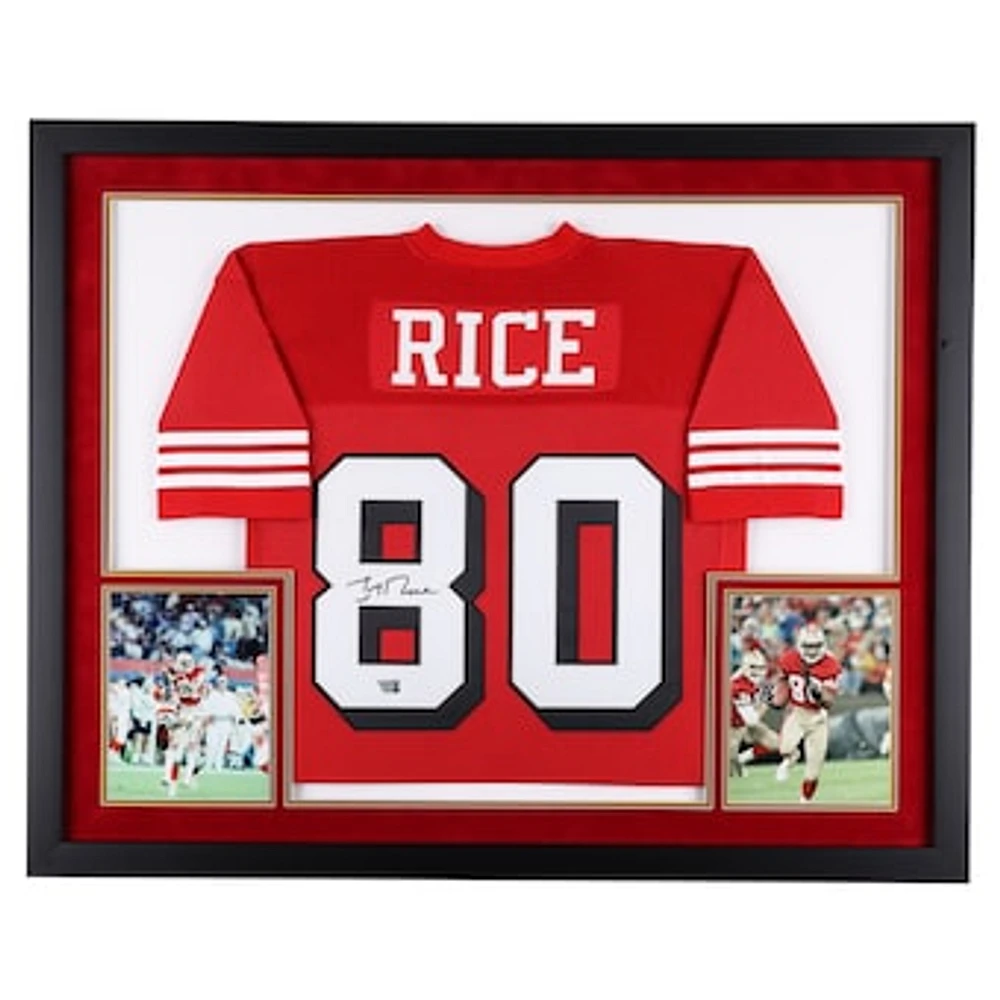 Jerry Rice San Francisco 49ers Autographed Deluxe Framed Scarlet Mitchell & Ness Authentic Jersey