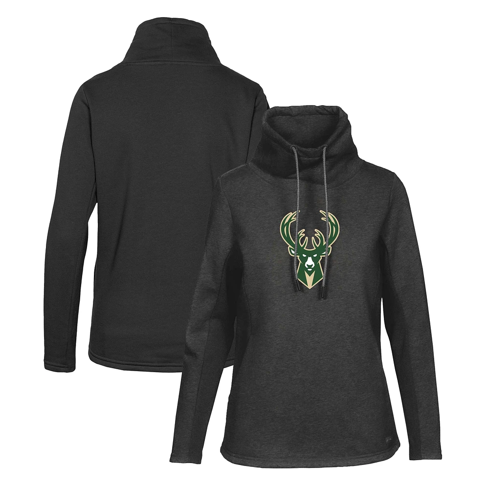 Women's Levelwear Black Milwaukee Bucks Loop Core Funnel Neck Pullover Sweatshirt
