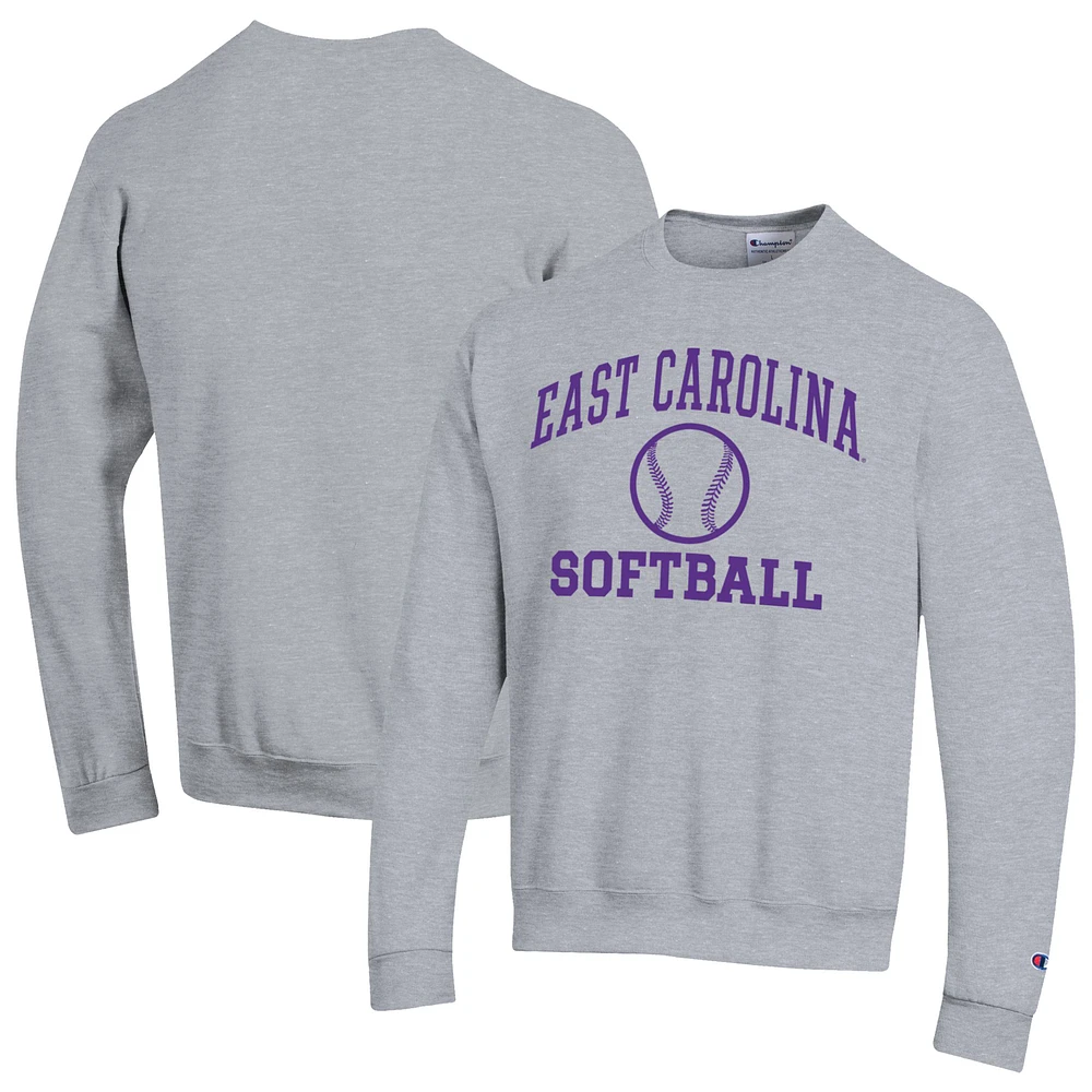 Men's Champion Gray ECU Pirates Icon Softball Powerblend Pullover Sweatshirt