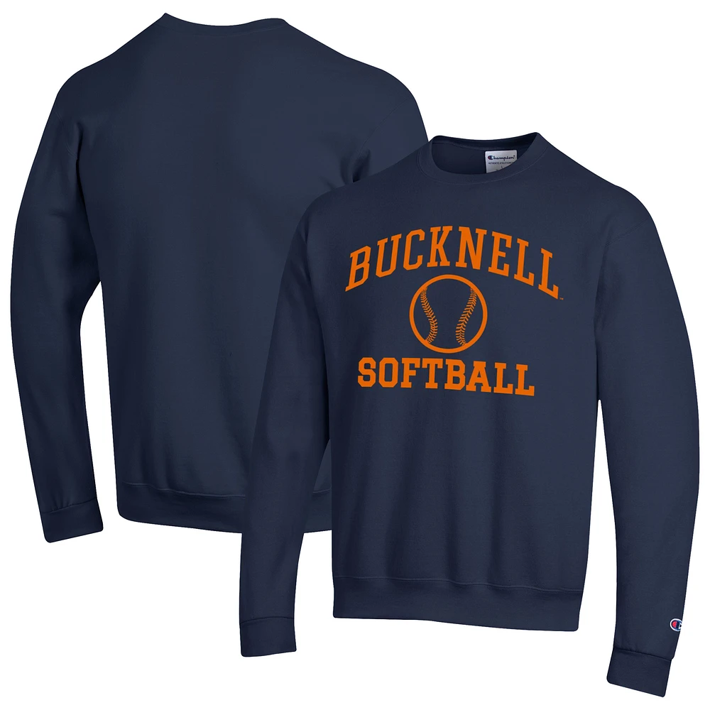 Men's Champion Navy Bucknell Bison Icon Softball Powerblend Pullover Sweatshirt