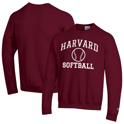 Men's Champion Crimson Harvard Icon Softball Powerblend Pullover Sweatshirt