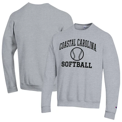 Men's Champion Gray Coastal Carolina Chanticleers Icon Softball Powerblend Pullover Sweatshirt