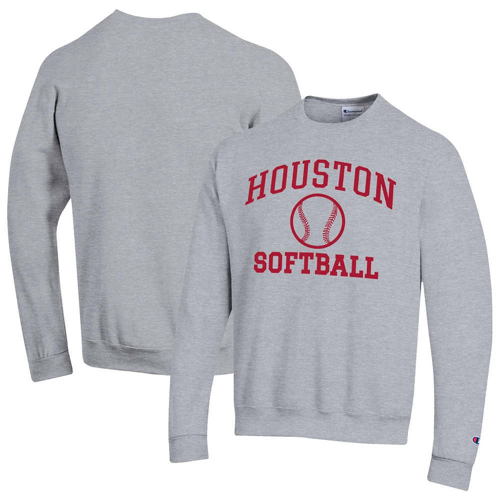 Men's Champion Gray Houston Cougars Icon Softball Powerblend Pullover Sweatshirt