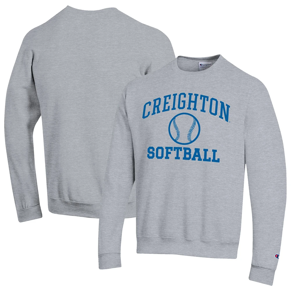 Men's Champion Gray Creighton Bluejays Icon Softball Powerblend Pullover Sweatshirt