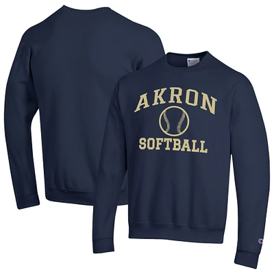 Men's Champion Navy Akron Zips Icon Softball Powerblend Pullover Sweatshirt
