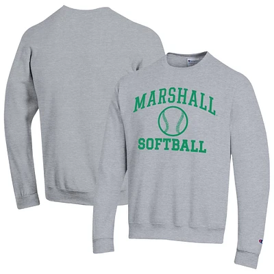 Men's Champion Gray Marshall Thundering Herd Icon Softball Powerblend Pullover Sweatshirt