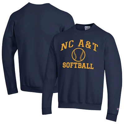 Men's Champion Navy North Carolina A&T Aggies Icon Softball Powerblend Pullover Sweatshirt