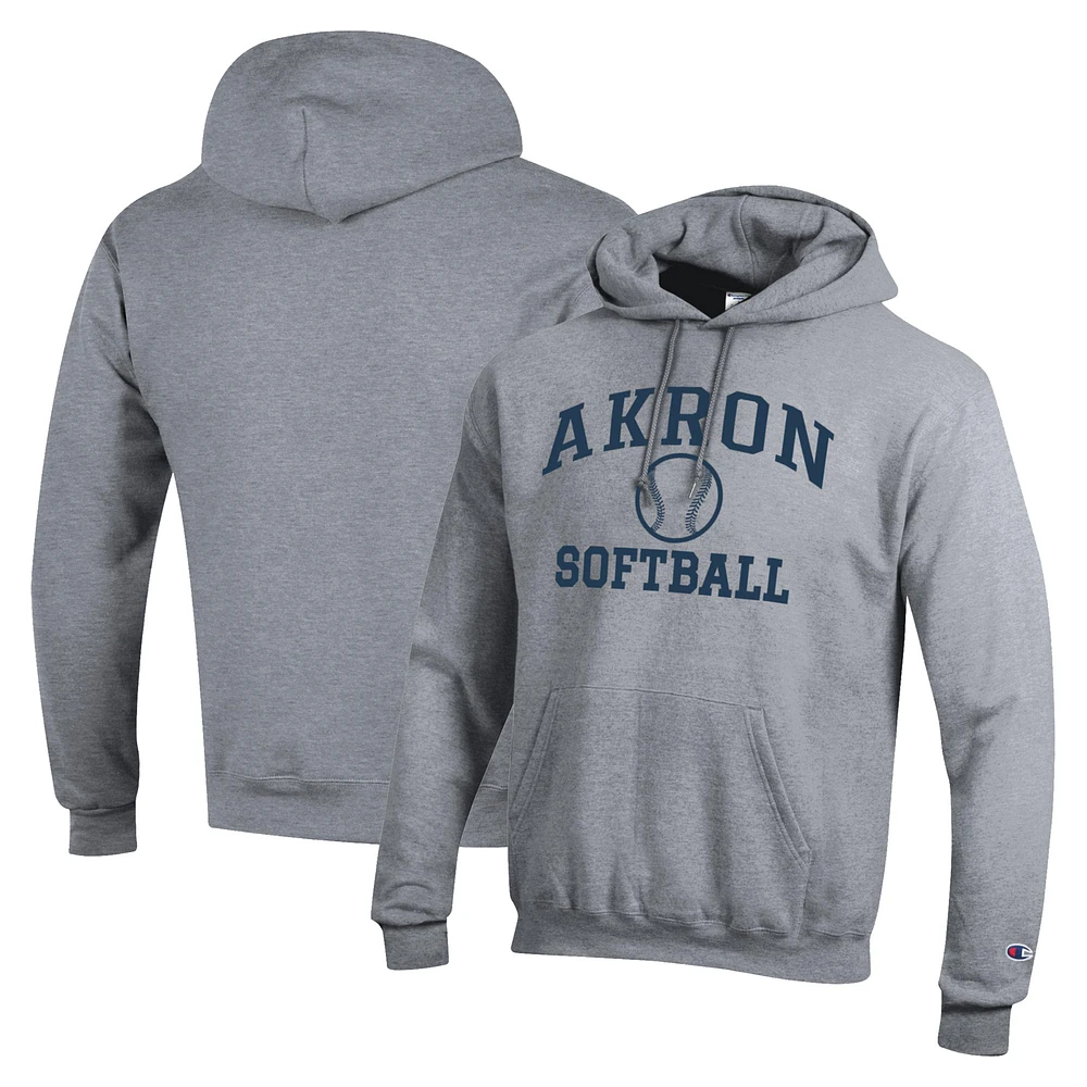 Men's Champion Gray Akron Zips Icon Softball Powerblend Pullover Hoodie