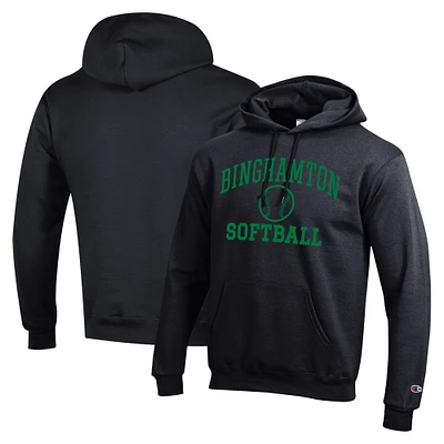 Men's Champion Black Binghamton Bearcats Icon Softball Powerblend Pullover Hoodie