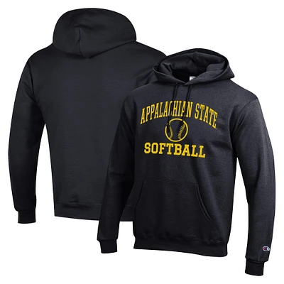 Men's Champion Black Appalachian State Mountaineers Icon Softball Powerblend Pullover Hoodie