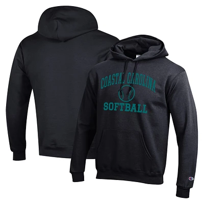 Men's Champion Black Coastal Carolina Chanticleers Icon Softball Powerblend Pullover Hoodie