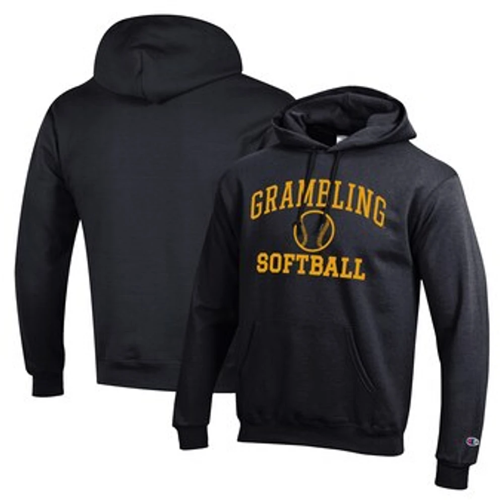 Men's Champion Black Grambling Tigers Icon Softball Powerblend Pullover Hoodie