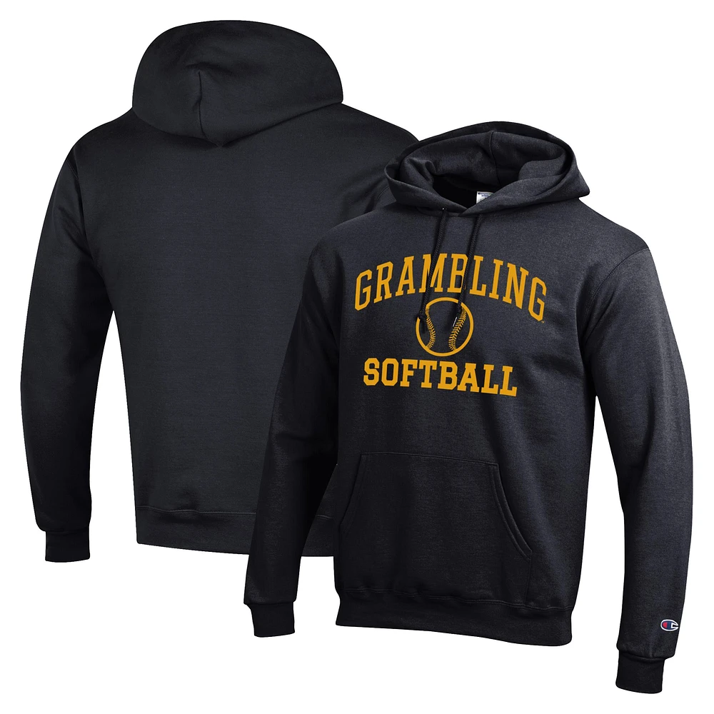 Men's Champion Black Grambling Tigers Icon Softball Powerblend Pullover Hoodie
