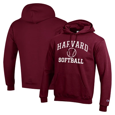 Men's Champion Crimson Harvard Icon Softball Powerblend Pullover Hoodie