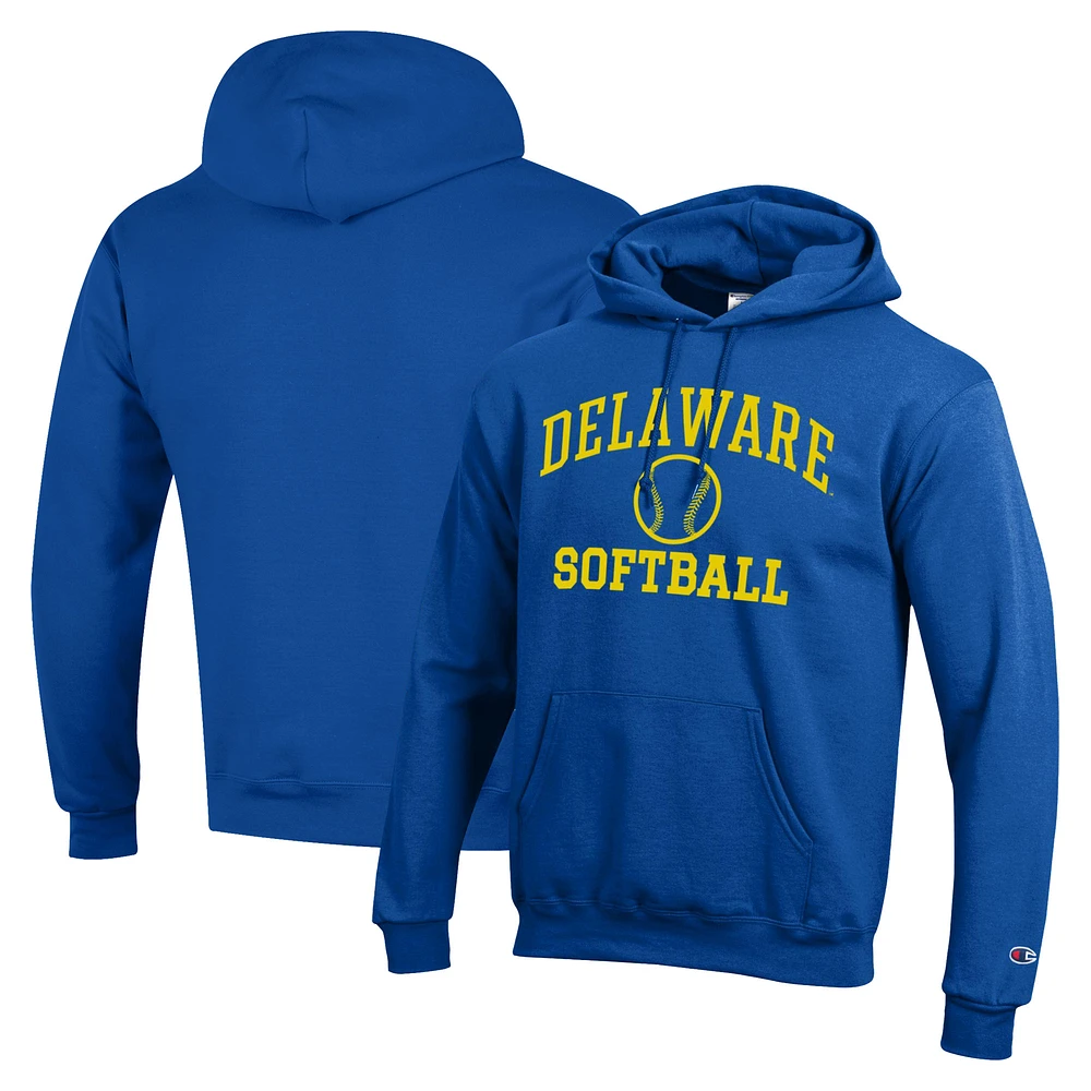 Men's Champion Royal Delaware Fightin' Blue Hens Icon Softball Powerblend Pullover Hoodie