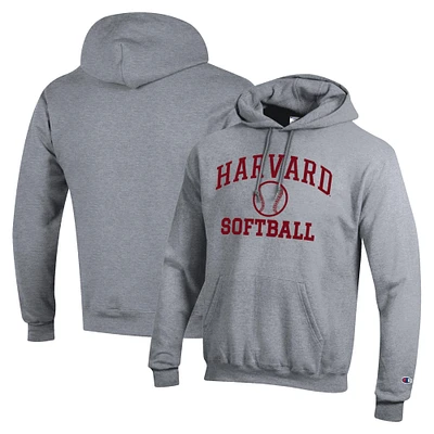Men's Champion Gray Harvard Crimson Icon Softball Powerblend Pullover Hoodie