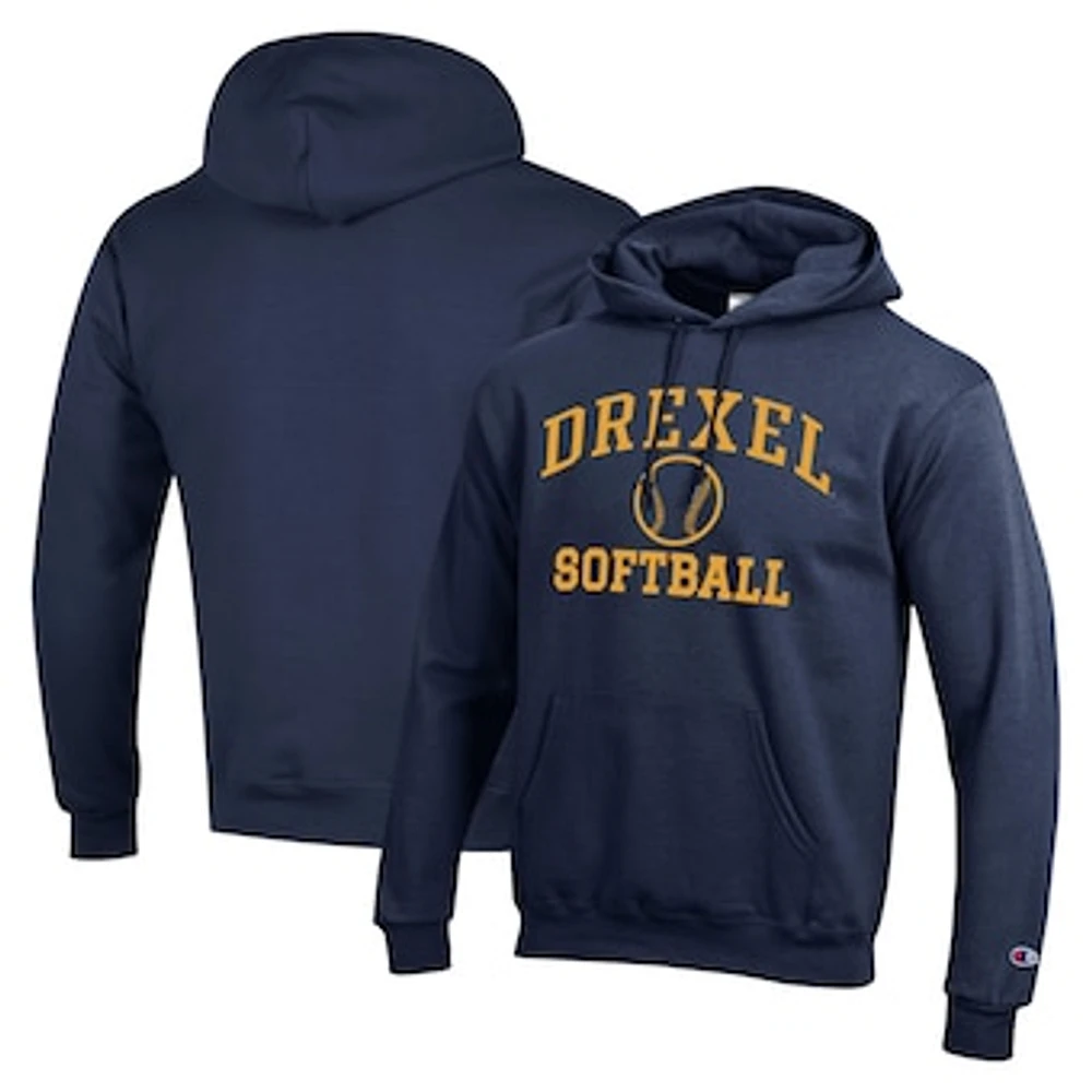 Men's Champion Navy Drexel Dragons Icon Softball Powerblend Pullover Hoodie