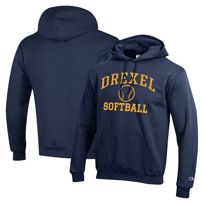 Men's Champion Navy Drexel Dragons Icon Softball Powerblend Pullover Hoodie