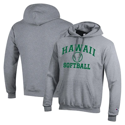 Men's Champion Gray Hawaii Rainbow Warriors Icon Softball Powerblend Pullover Hoodie
