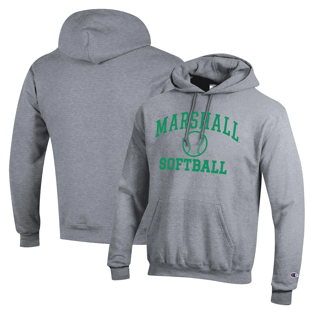 Men's Champion Gray Marshall Thundering Herd Icon Softball Powerblend Pullover Hoodie
