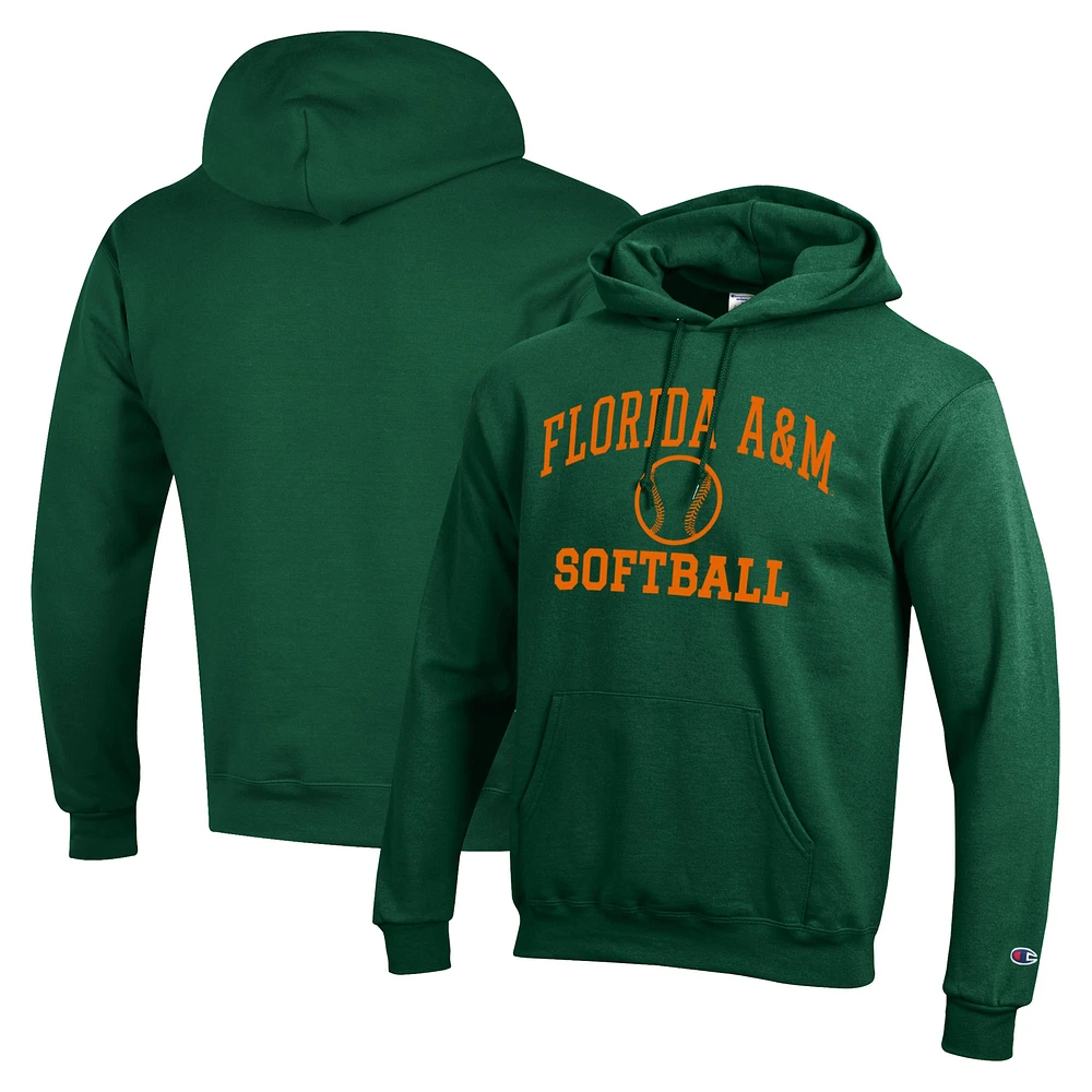 Men's Champion Green Florida A&M Rattlers Icon Softball Powerblend Pullover Hoodie