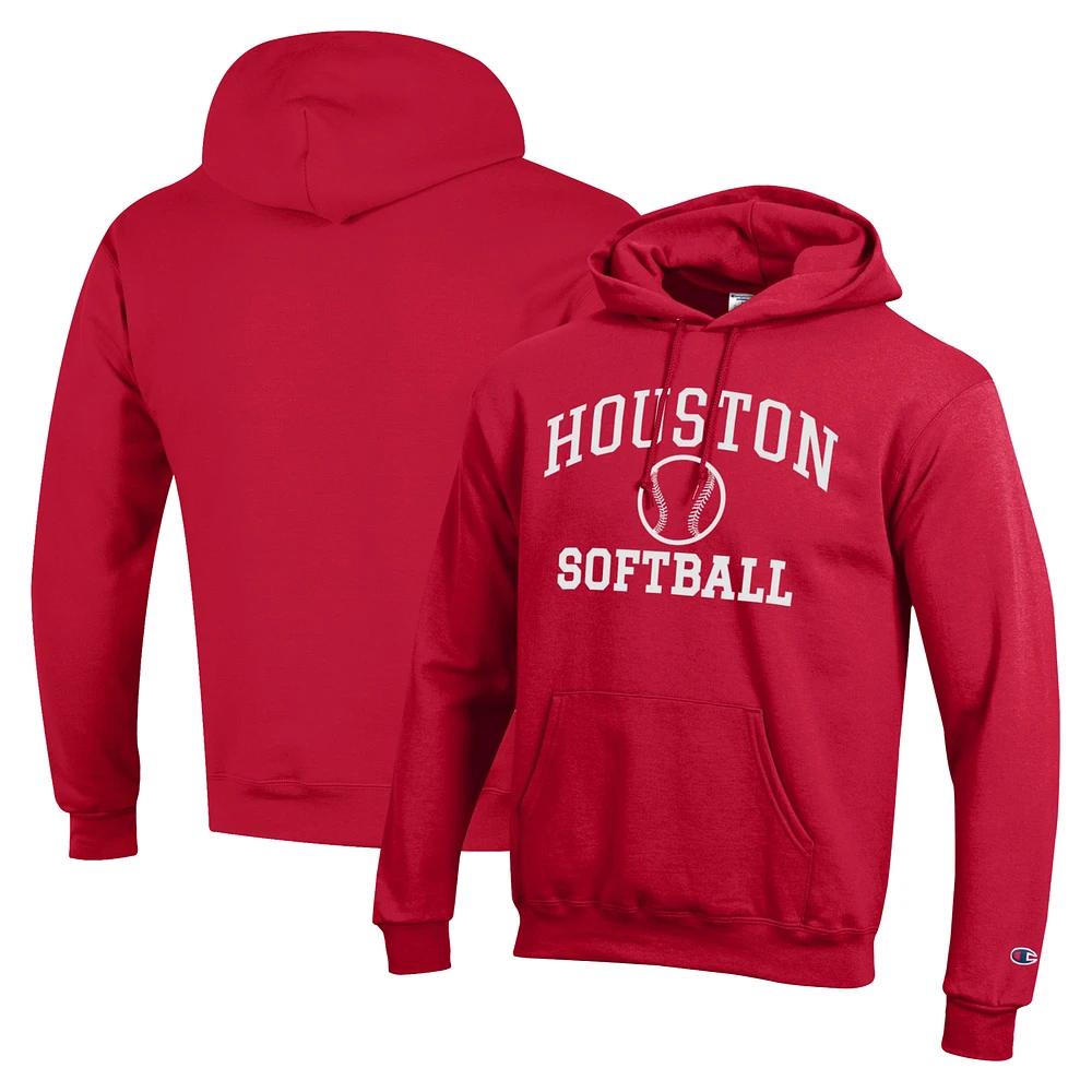 Men's Champion Red Houston Cougars Icon Softball Powerblend Pullover Hoodie