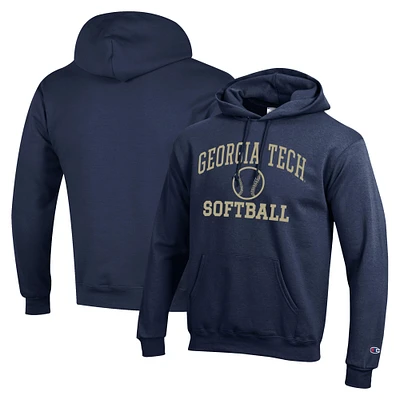 Men's Champion Navy Georgia Tech Yellow Jackets Icon Softball Powerblend Pullover Hoodie