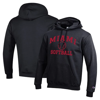 Men's Champion Black Miami University RedHawks Icon Softball Powerblend Pullover Hoodie