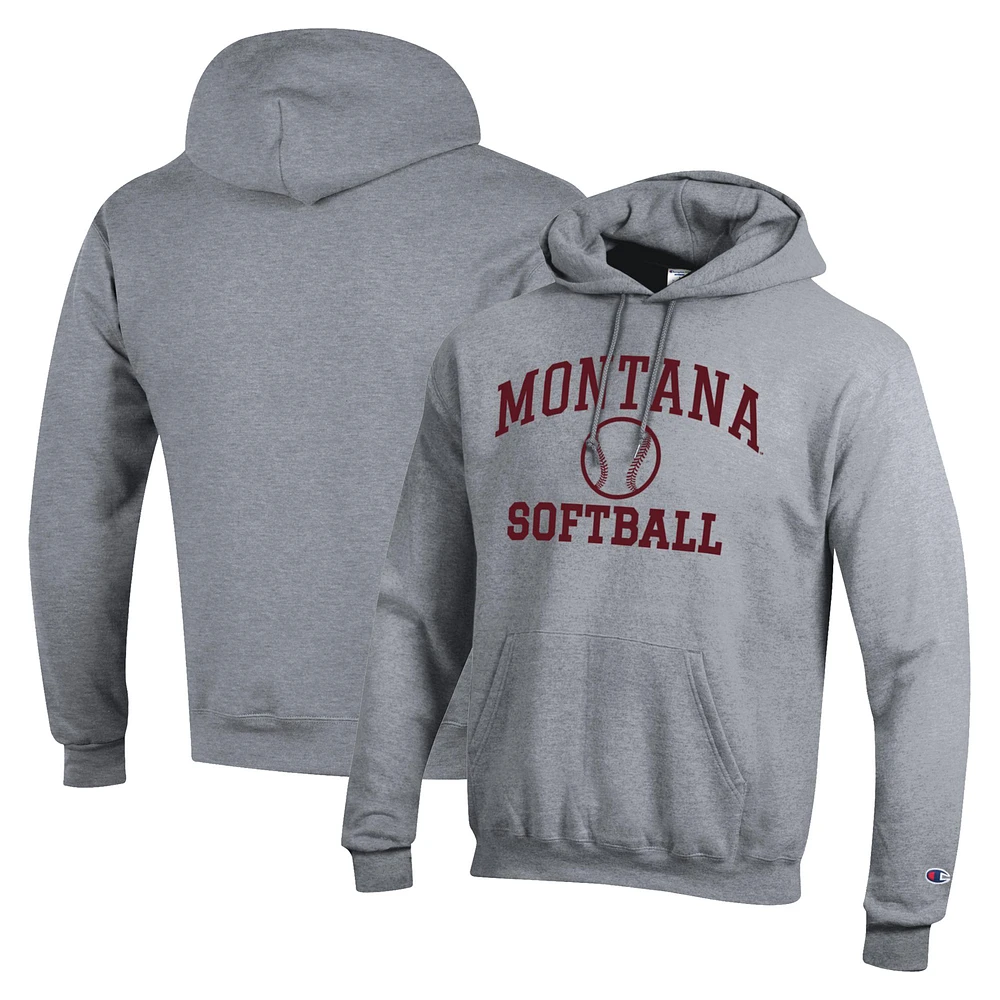 Men's Champion Gray Montana Grizzlies Icon Softball Powerblend Pullover Hoodie