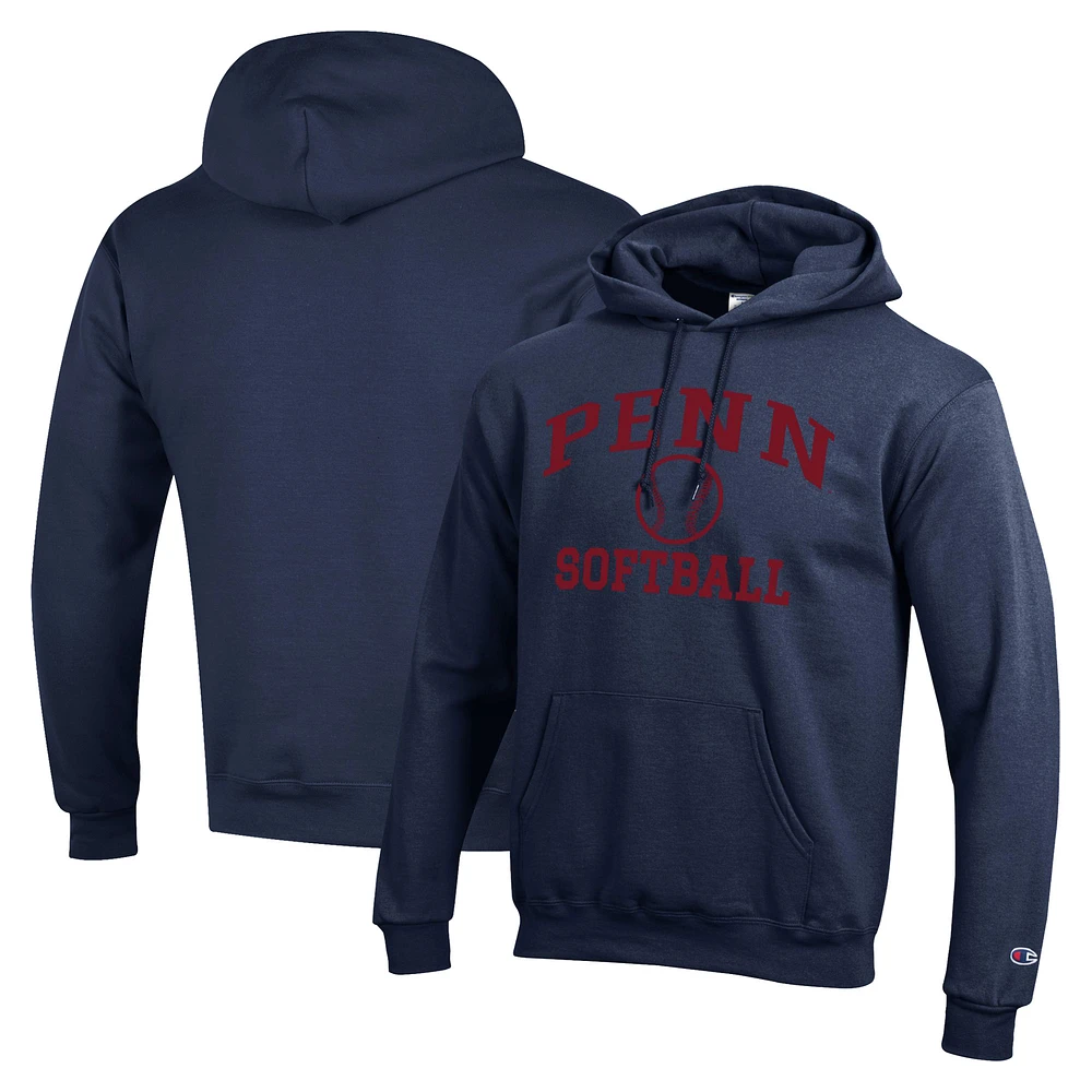 Men's Champion Navy Pennsylvania Quakers Icon Softball Powerblend Pullover Hoodie