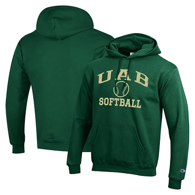 Men's Champion Green UAB Blazers Icon Softball Powerblend Pullover Hoodie