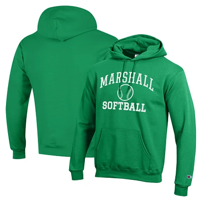 Men's Champion Kelly Green Marshall Thundering Herd Icon Softball Powerblend Pullover Hoodie
