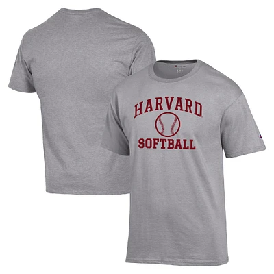 Men's Champion Gray Harvard Crimson Icon Softball Powerblend T-Shirt