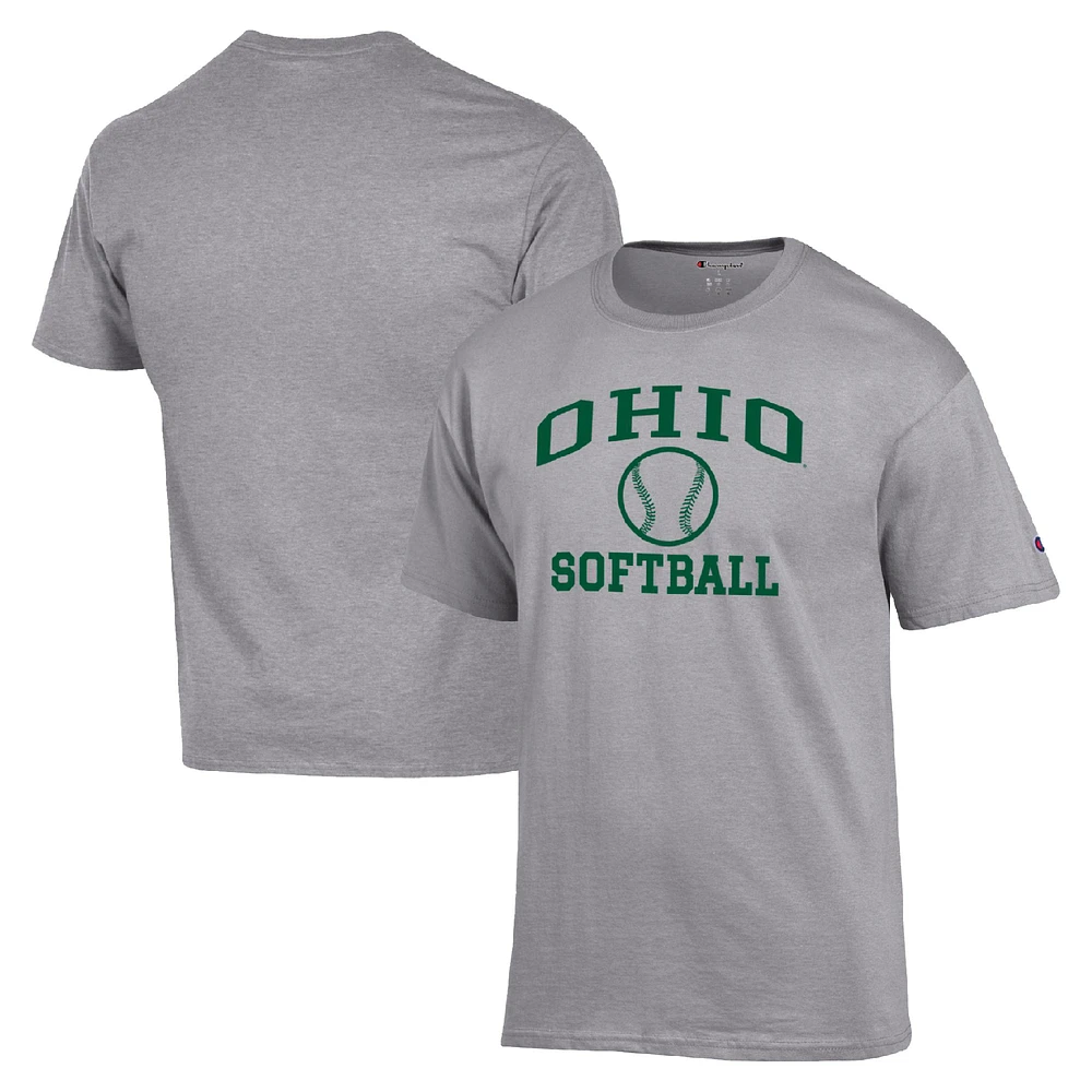Men's Champion Gray Ohio Bobcats Icon Softball Powerblend T-Shirt