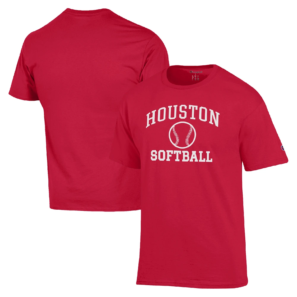Men's Champion Red Houston Cougars Icon Softball Powerblend T-Shirt
