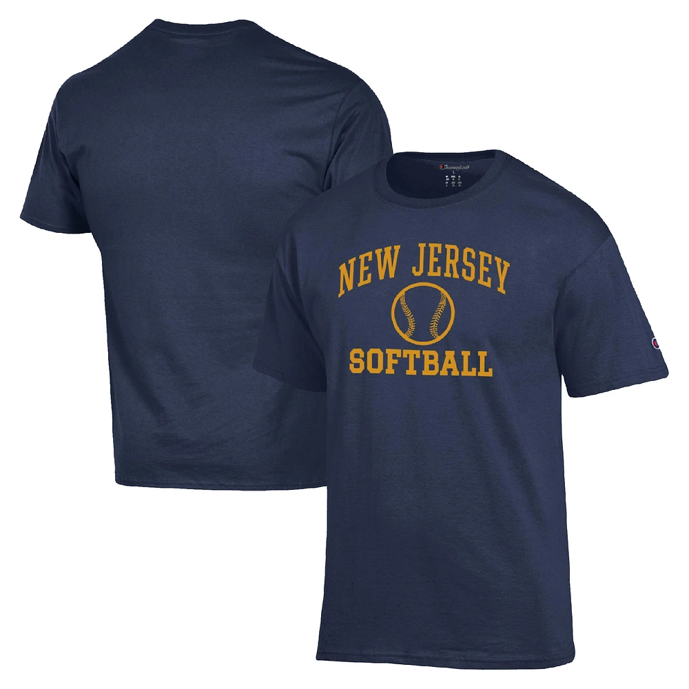 Men's Champion Navy College of New Jersey Lions Icon Softball Powerblend T-Shirt