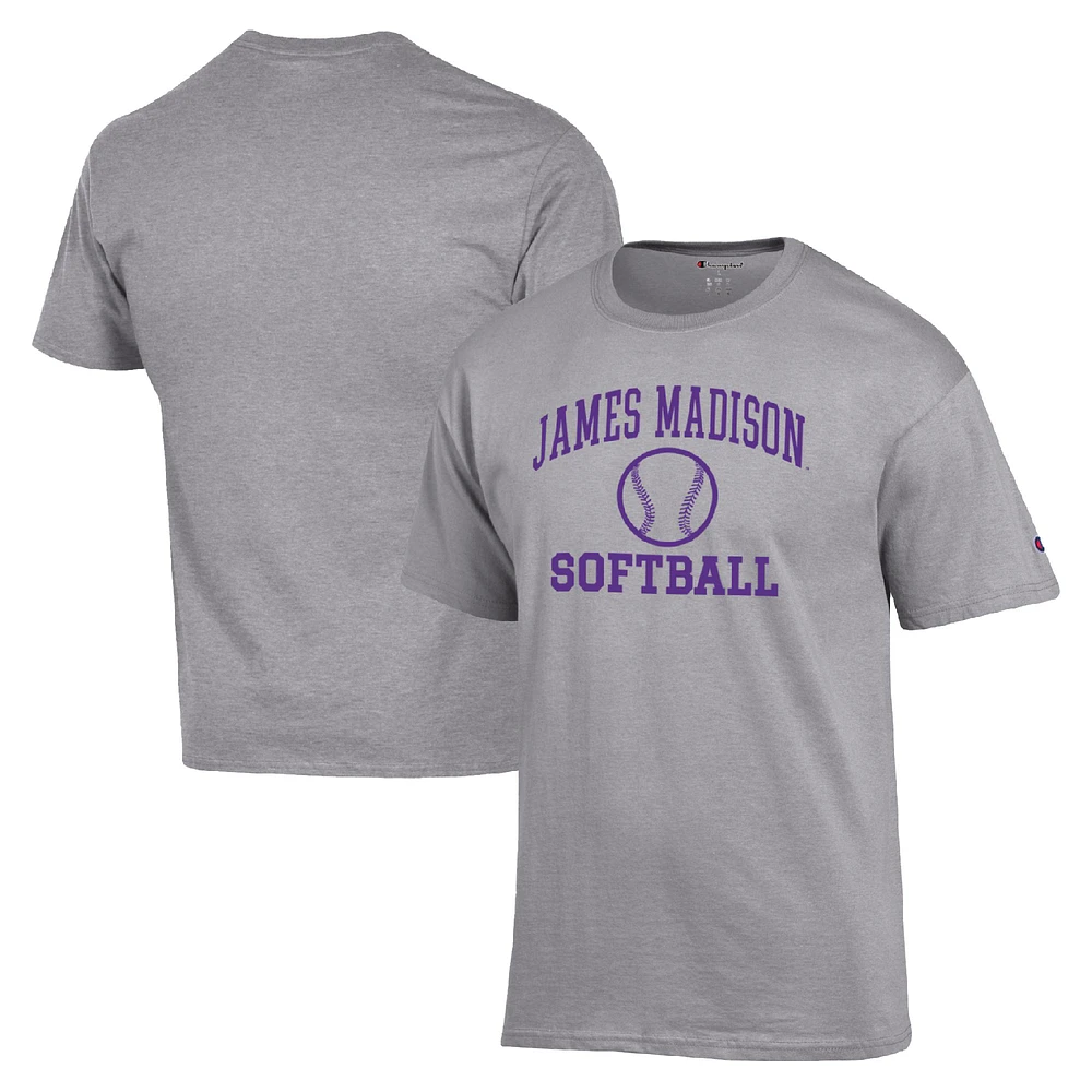 Men's Champion Gray James Madison Dukes Icon Softball Powerblend T-Shirt