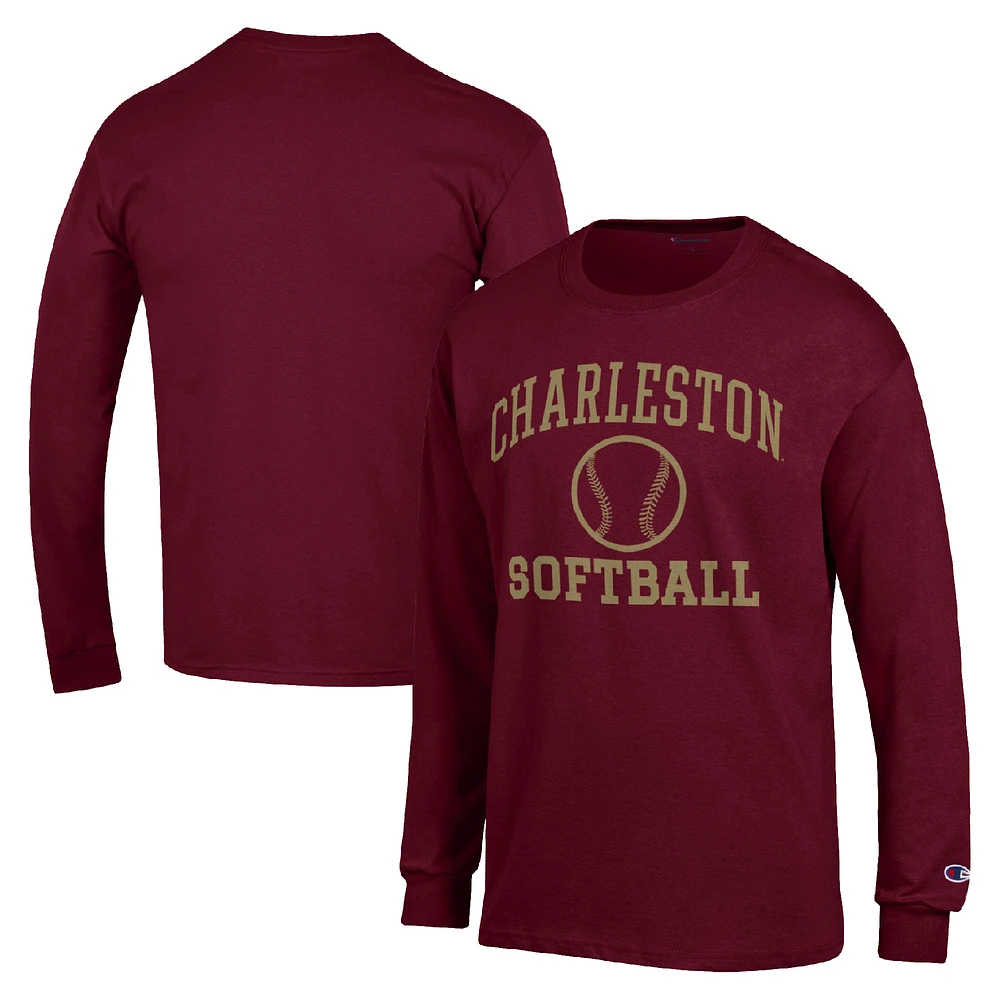 Men's Champion  Maroon Charleston Cougars Icon Softball Powerblend Long Sleeve T-Shirt