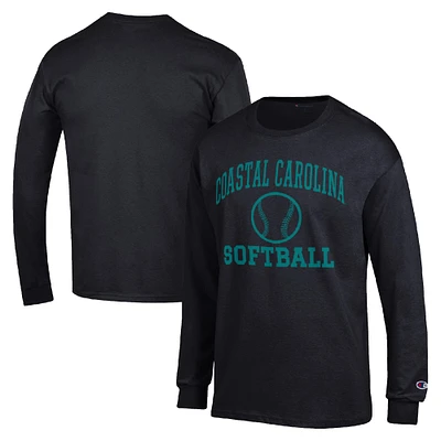 Men's Champion Black Coastal Carolina Chanticleers Icon Softball Powerblend Long Sleeve T-Shirt