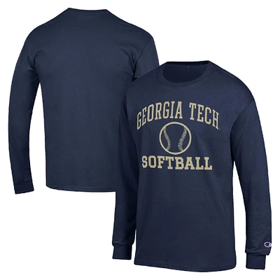 Men's Champion Navy Georgia Tech Yellow Jackets Icon Softball Powerblend Long Sleeve T-Shirt