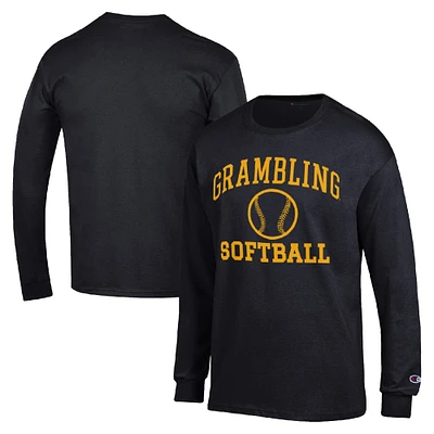 Men's Champion Black Grambling Tigers Icon Softball Powerblend Long Sleeve T-Shirt