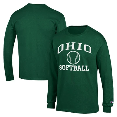 Men's Champion Green Ohio Bobcats Icon Softball Powerblend Long Sleeve T-Shirt