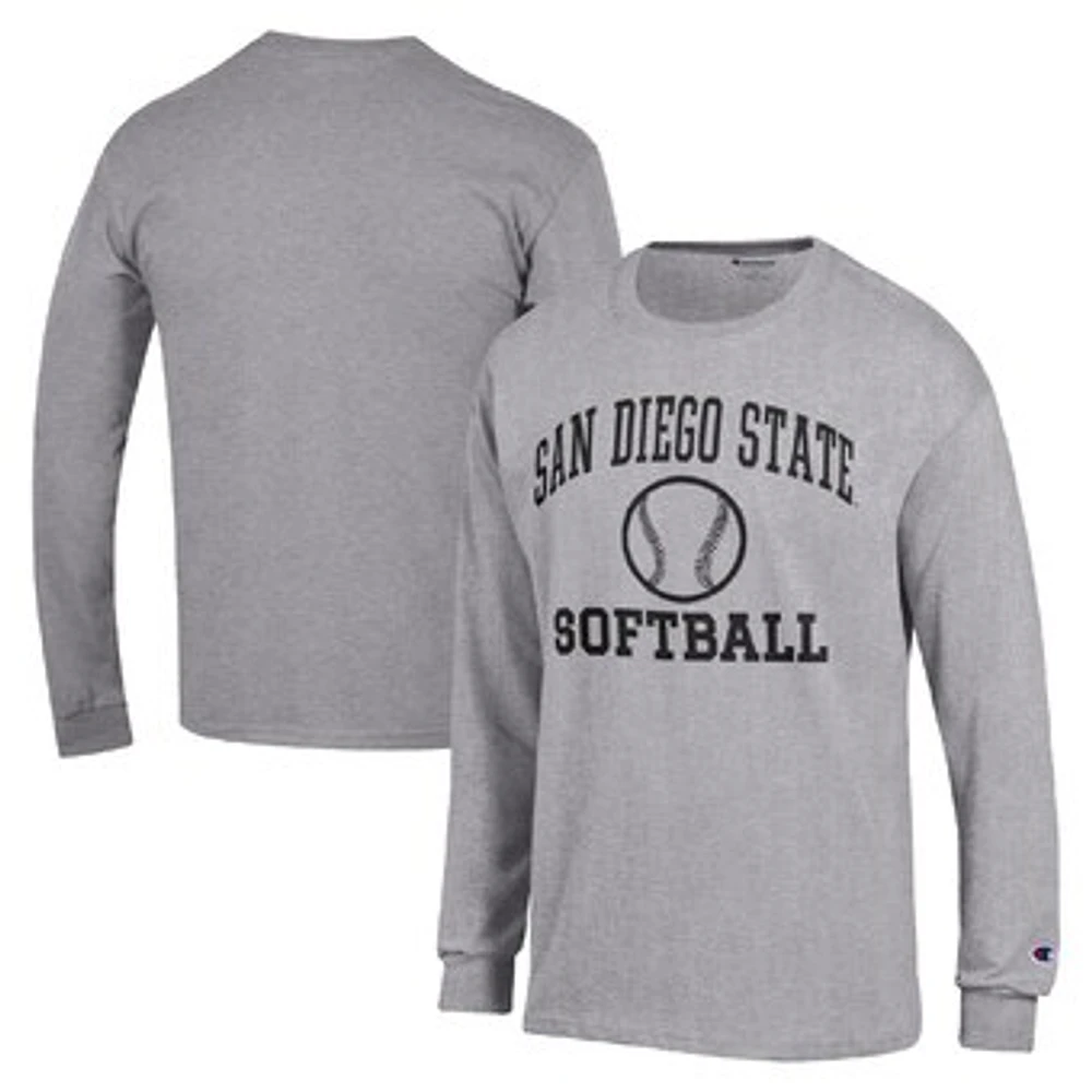 Men's Champion Gray San Diego State Aztecs Icon Softball Powerblend Long Sleeve T-Shirt