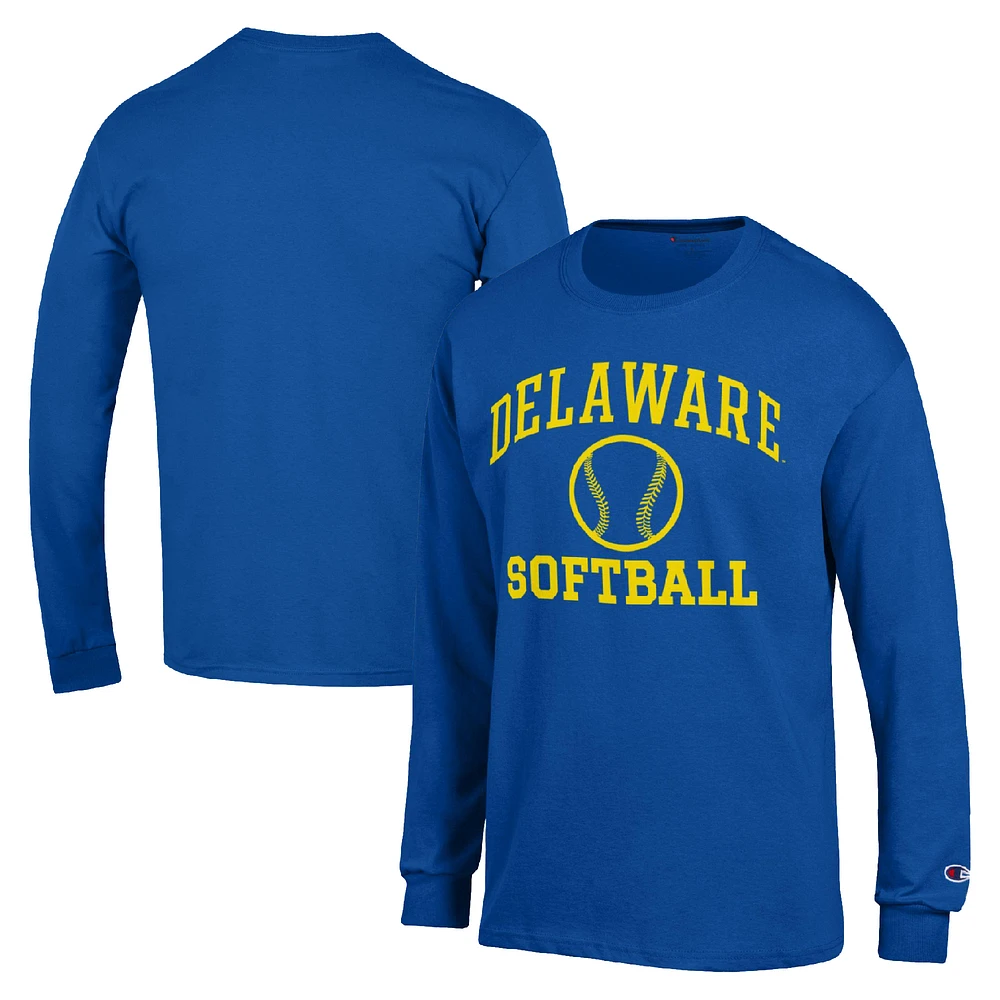 Men's Champion Royal Delaware Fightin' Blue Hens Icon Softball Powerblend Long Sleeve T-Shirt