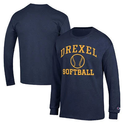 Men's Champion Navy Drexel Dragons Icon Softball Powerblend Long Sleeve T-Shirt