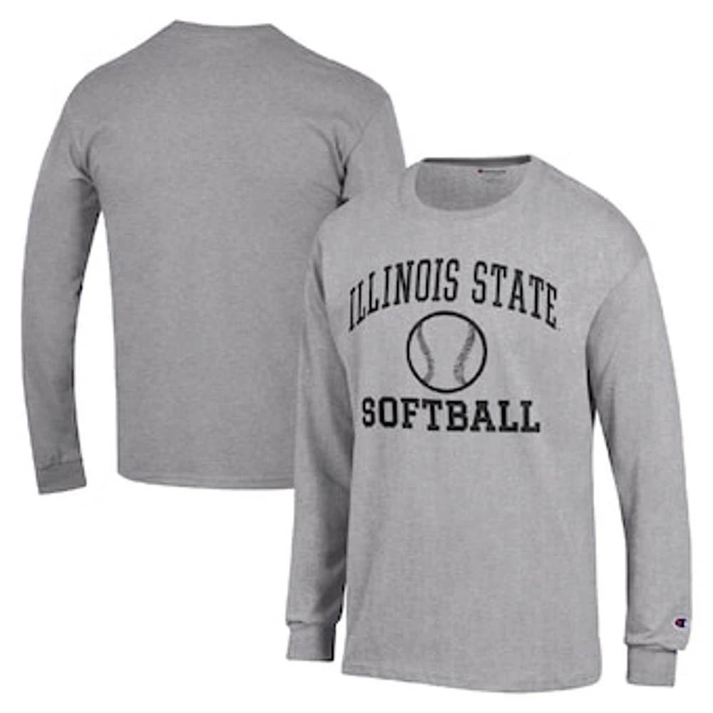 Men's Champion Gray Illinois State Redbirds Icon Softball Powerblend Long Sleeve T-Shirt