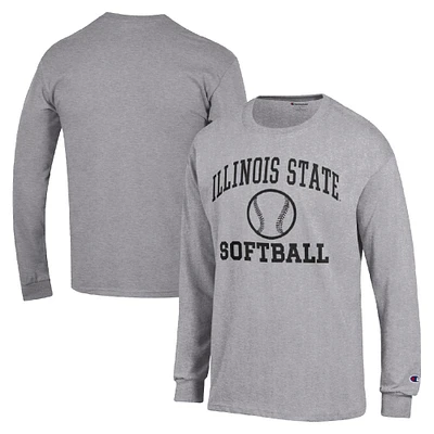 Men's Champion Gray Illinois State Redbirds Icon Softball Powerblend Long Sleeve T-Shirt