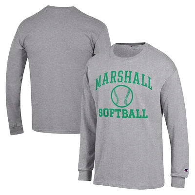 Men's Champion Gray Marshall Thundering Herd Icon Softball Powerblend Long Sleeve T-Shirt